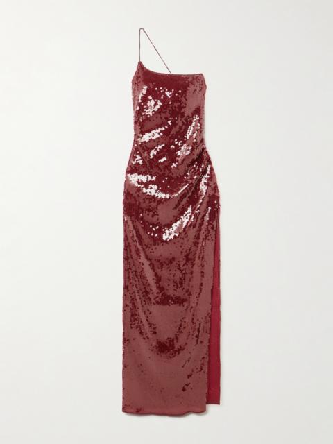 Oséree One-shoulder Sequined Stretch-mesh Maxi Dress