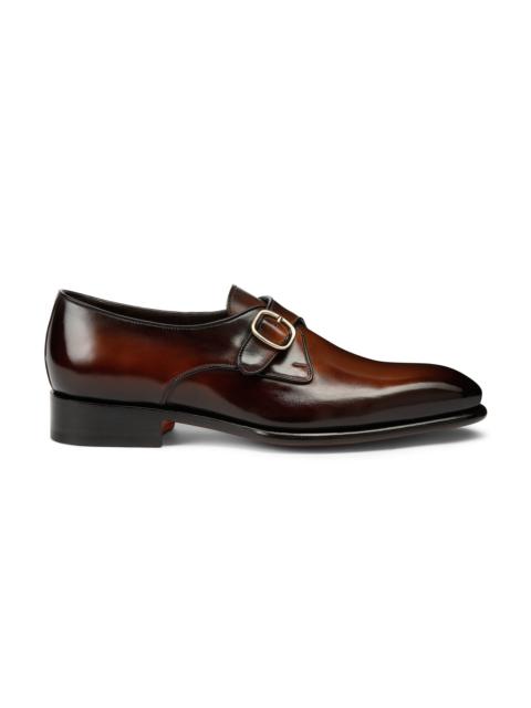 Santoni Men's brown leather single-buckle shoe