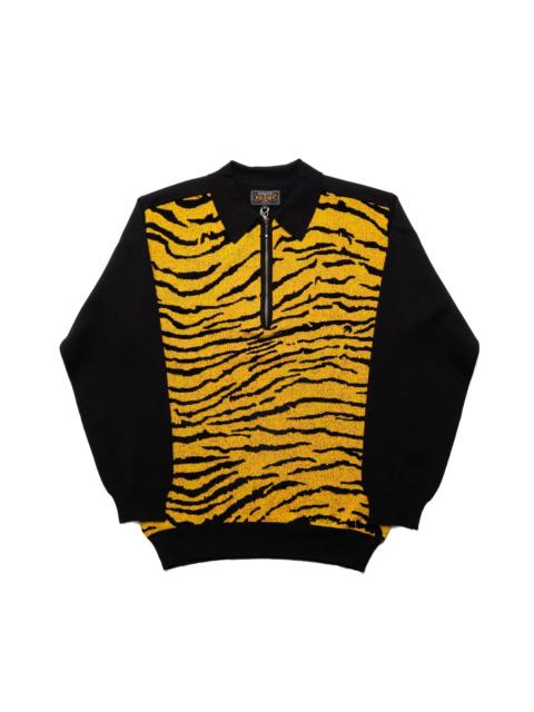 BEAMS PLUS L/S Half Zip Knit Polo Animal - Tiger