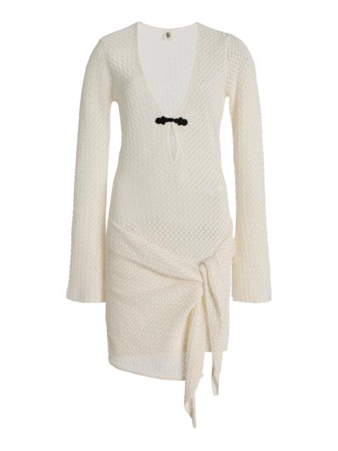 The Garment Tanzania Tie-Detailed Pointelle-Knit Organic Cotton Mini Dress ivory