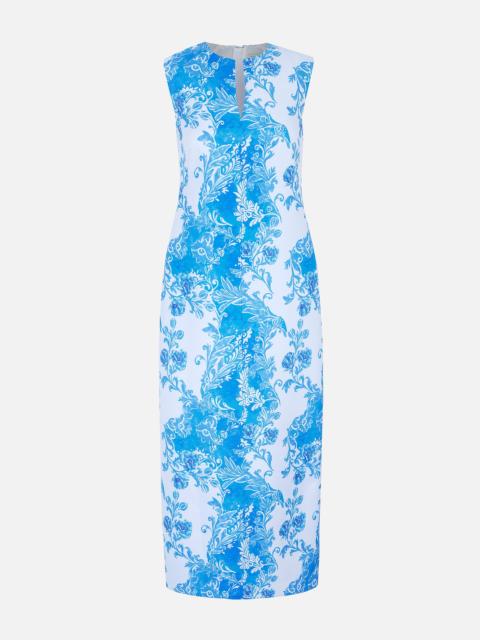 EMILIA WICKSTEAD Ludie Dress In Damask Floral Blue On Taffeta Faille