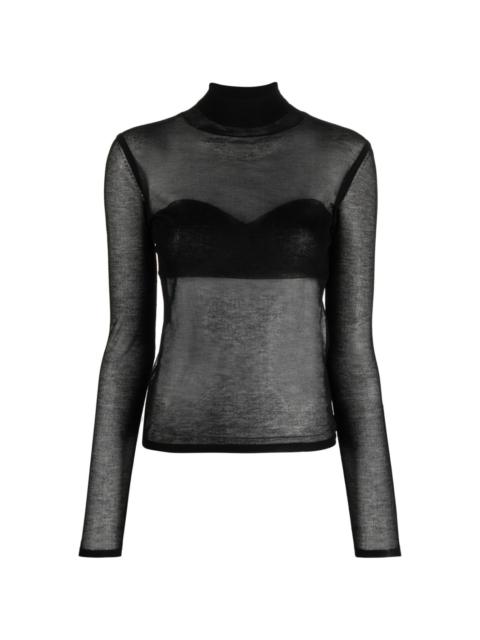 semi-sheer high-neck knit top