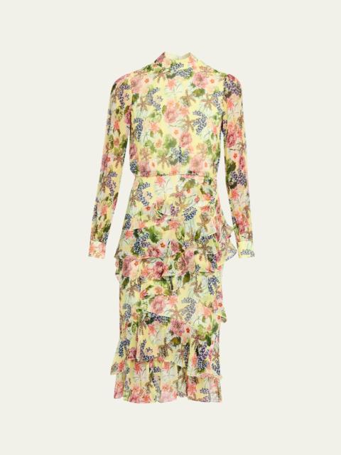 SALONI Isa Mock-Neck Floral-Print Silk Midi Dress