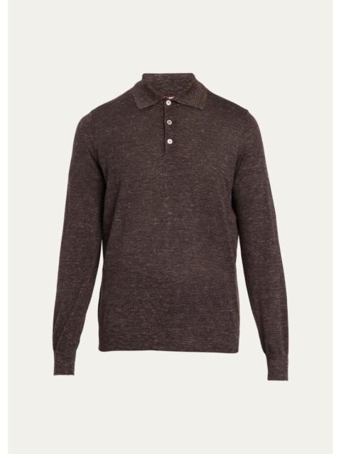 Brunello Cucinelli Men's Melange Cashmere-Blend Polo Sweater