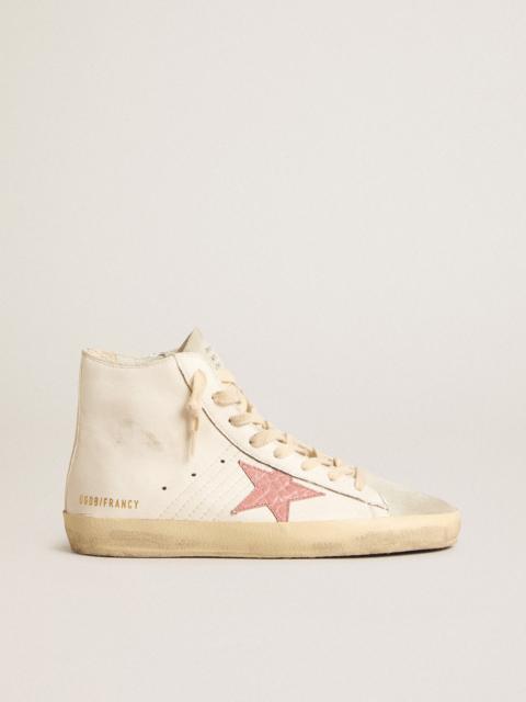 Francy in cream nappa with pink crocodile-print leather star