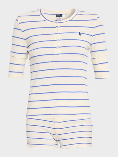 Polo Ralph Lauren Striped Waffle-Knit Henley & Shorts Pajama Set