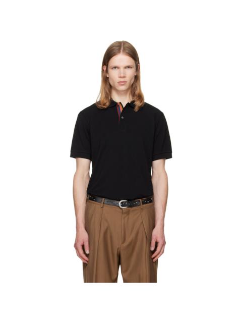 Paul Smith Black Cotton 'Artist Stripe' Placket Polo Shirt