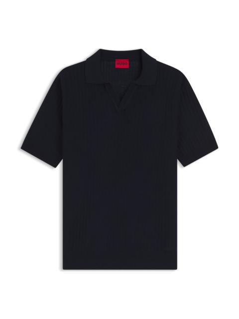 HUGO JOHNNY-COLLAR KNIT POLO IN A COTTON-LINEN JACQUARD