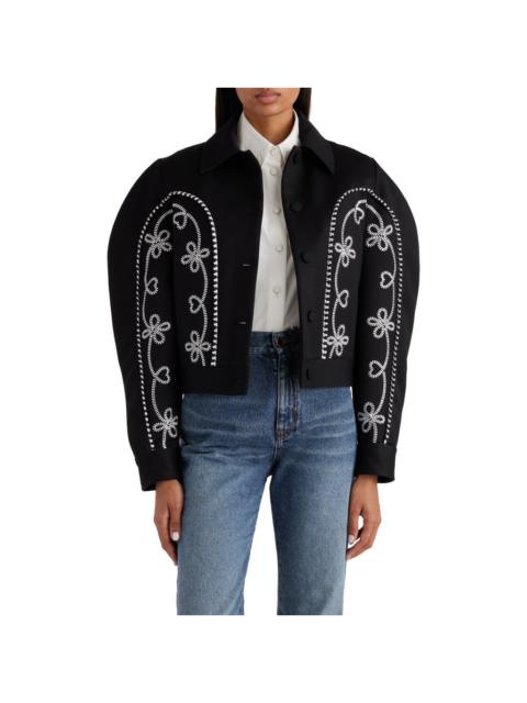 Chloé Embroidered Puff Shoulder Wool Jacket in Black at Nordstrom