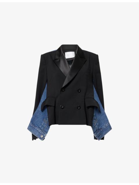 sacai Tailored-Contrast Wool and Denim Jacket