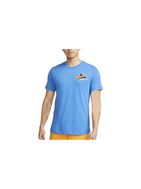 Nike Men's Nike Back Alphabet Logo Round Neck Short Sleeve Blue T-Shirt DM6260-435