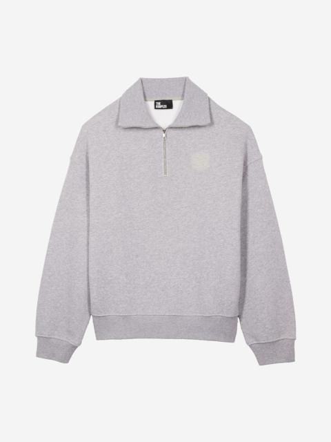 The Kooples GREY TRUCKER-NECK SWEATSHIRT