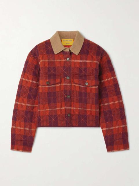Cropped quilted padded tartan wool and cashmere-blend jacket