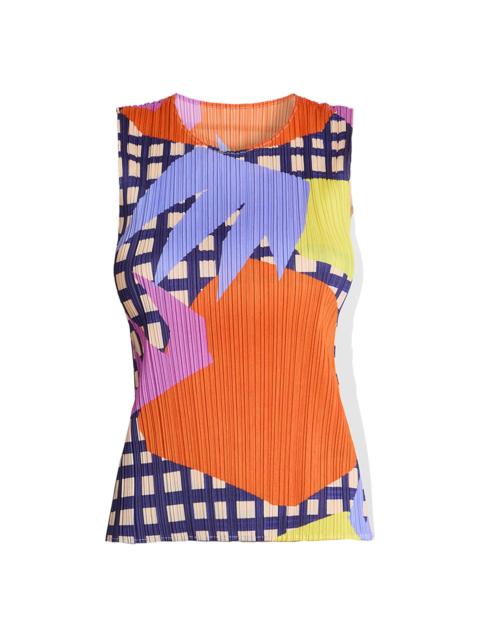 Pleats Please Issey Miyake Women's Market Printed Pleated Top - Tomato