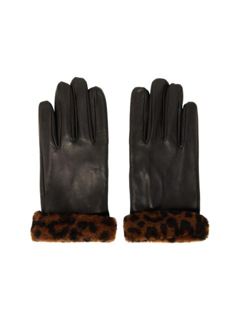 ERNEST W. BAKER Black Faux-Fur Trimming Leather Gloves