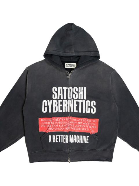SATOSHI NAKAMOTO Cybernetics Zip Up Hoodie "Washed Black" fw25ho006