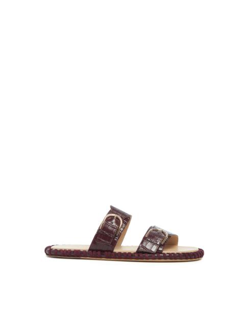 GABRIELA HEARST Sage Flat Sandal in Bordeaux Crocodile Embossed Leather
