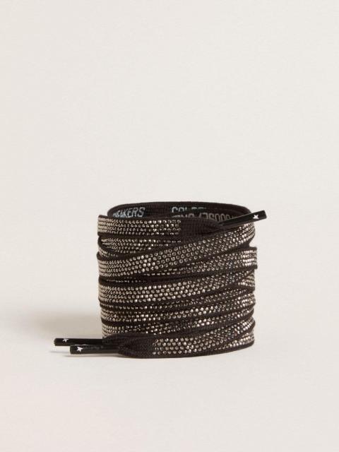 Golden Goose Silver glitter and black cotton laces with white logo
