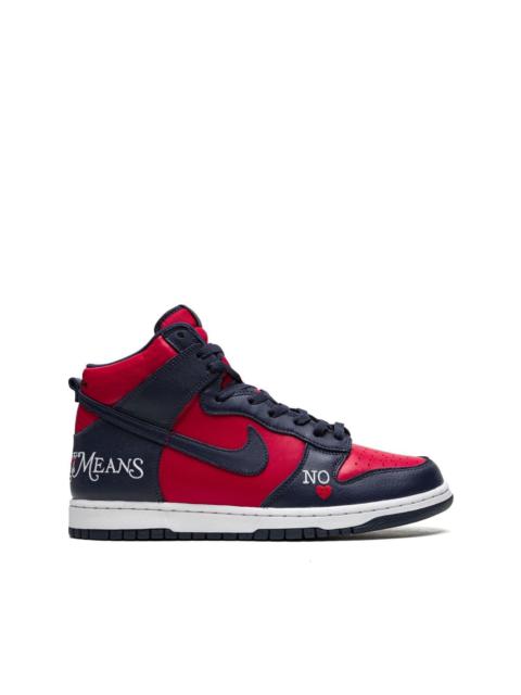 x Supreme SB Dunk High "By Any Means Navy/Red" sneakers