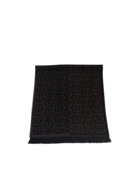 PHILIPP PLEIN monogram-pattern fringed scarf
