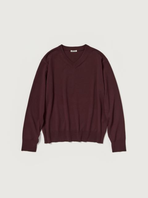 AURALEE HIGH TWIST WOOL KNIT V-NECK P/O
