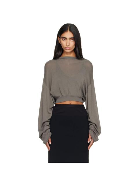 Rick Owens Gray Tower Cropped Tunic Hoodie
