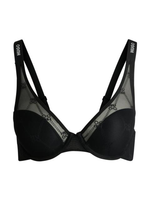 HUGO SIGNATURE-LACE UNDERWIRE BRA WITH LOGO STRAPS