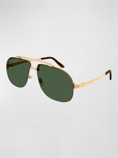 Cartier Men's Double-Bridge Metal Aviator Sunglasses