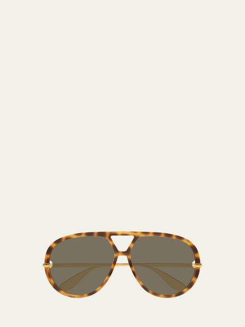 Bottega Veneta 63mm Acetate & Metal Aviator Sunglasses