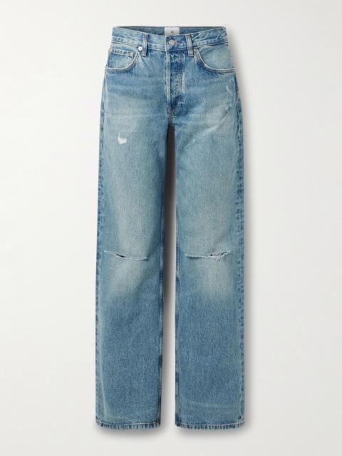 ANINE BING Hugh distressed high-rise wide-leg jeans Mid denim