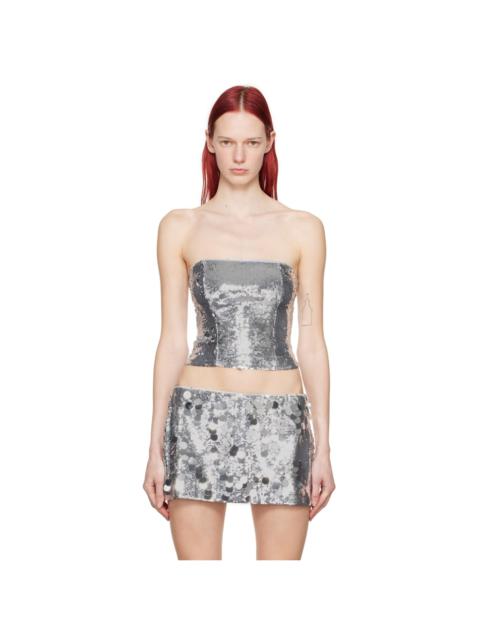 GUIZIO Silver Sequinned Tube Top