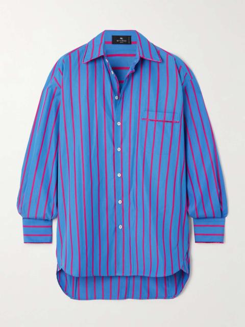 Velvet-trimmed striped cotton-poplin shirt