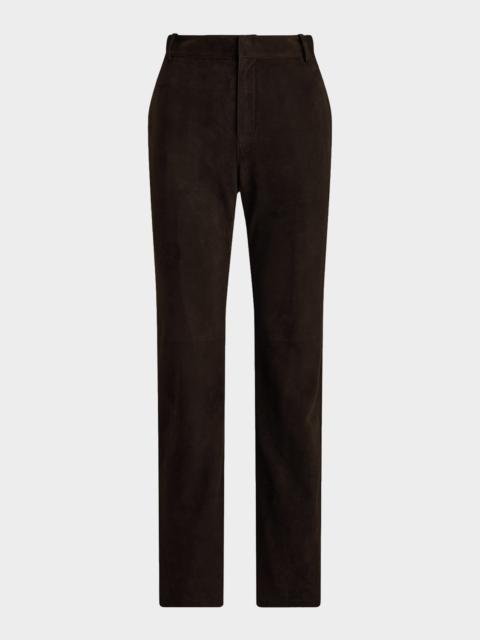 Ralph Lauren Keegan Lamb-Suede Straight-Leg Pants