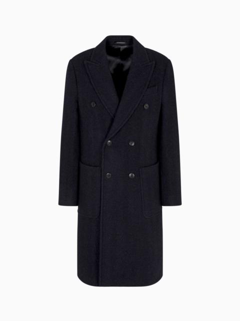 EMPORIO ARMANI DOUBLE-BREASTED CHEVRON MÉLANGE WOOL COAT