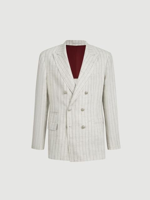 Brunello Cucinelli Chalk stripe linen twill one-and-a-half breasted deconstructed blazer with metal buttons