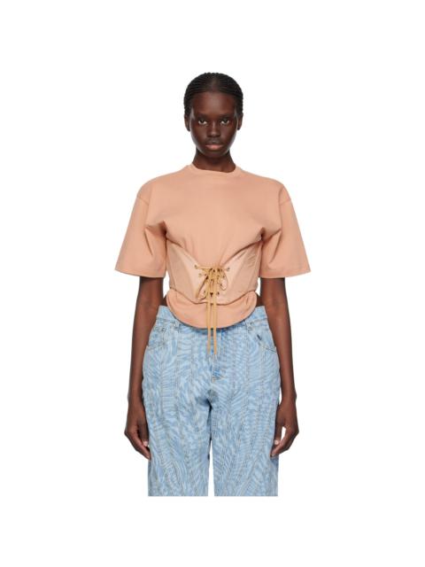 Tan Lace-Up T-Shirt