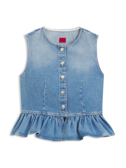 HUGO REGULAR-FIT SLEEVELESS BLOUSE IN DENIM WITH PEPLUM HEM