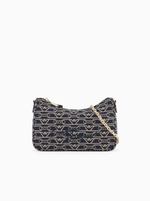EMPORIO ARMANI JACQUARD CANVAS BAGUETTE BAG WITH ALL-OVER MONOGRAM