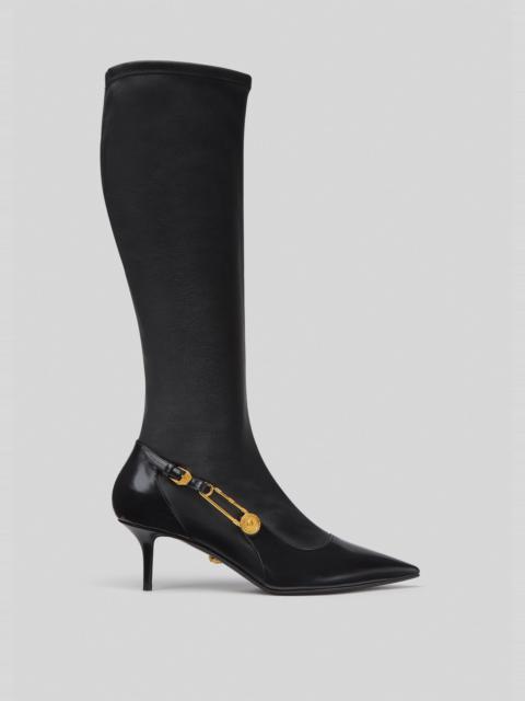 VERSACE Safety Pin Leather Knee-High Boots