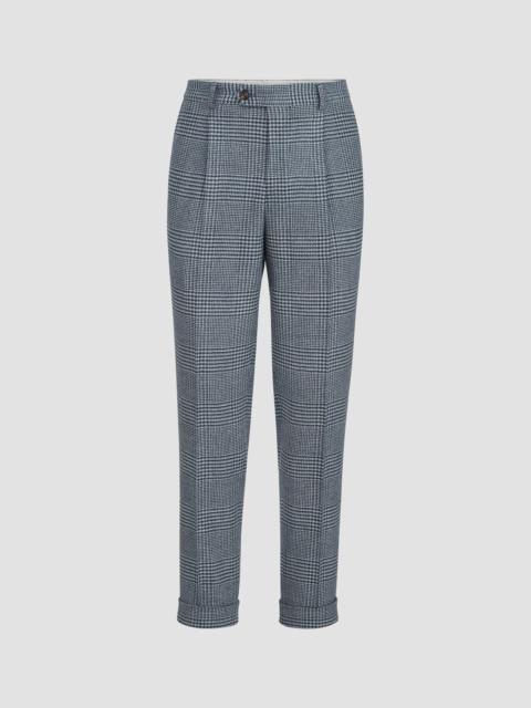 Brunello Cucinelli Men's Comfort Wool and Cashmere Prince of Wales Flannel Trousers - Cerulean