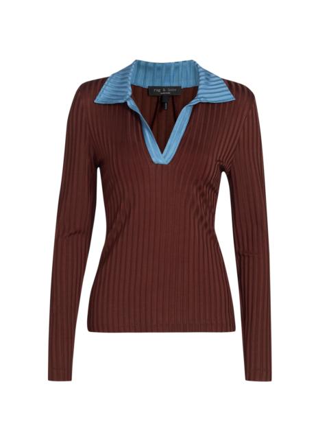 rag & bone Women's Natalia Colorblock Polo Shirt - Chocolate Brown