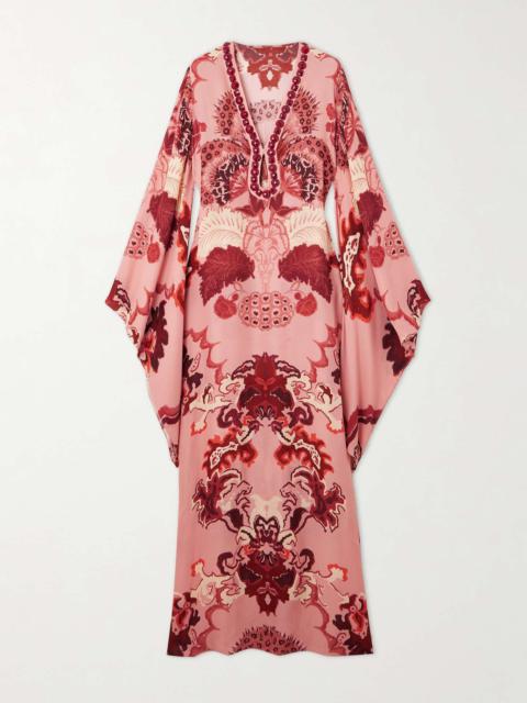 Estampilla De Alegrìa embellished printed silk-georgette maxi dress