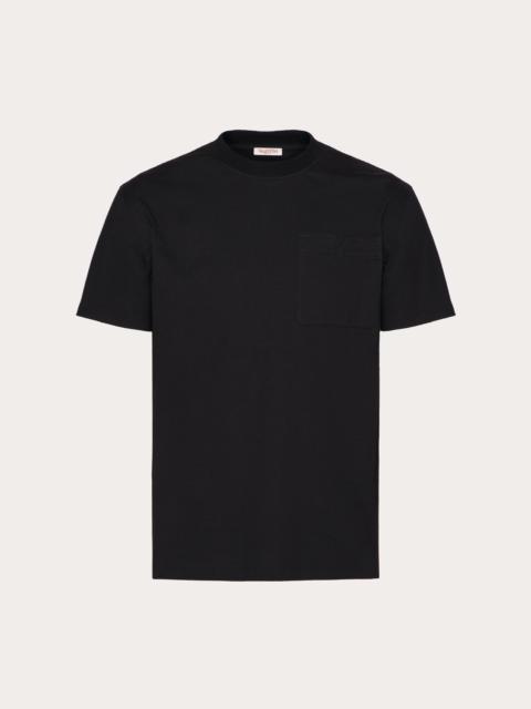 COTTON T-SHIRT WITH TOPSTITCHED V DETAIL