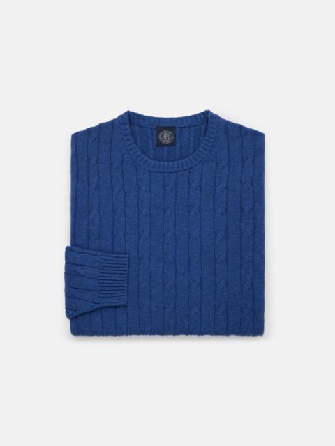 J. PRESS INDIGO COTTON-CASHMERE CABLE CREWNECK SWEATER - TRIM FIT