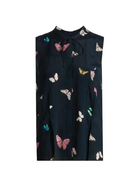 rag & bone Women's Arden Butterfly-Printed Pleated Sleeveless Blouse - Black Butterfly Multi