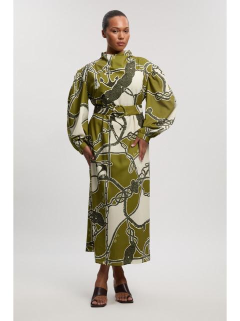 KAREN MILLEN Plus Size Chain Print Woven Balloon Sleeve Maxi Dress