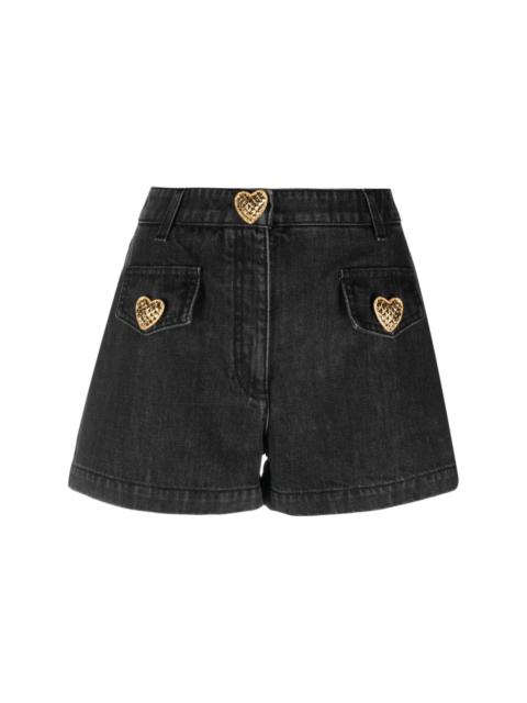 heart-embellished denim shorts