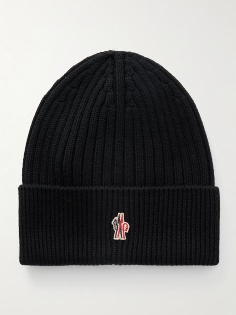 Moncler Grenoble Logo-Appliquéd Ribbed Virgin Wool Beanie Black