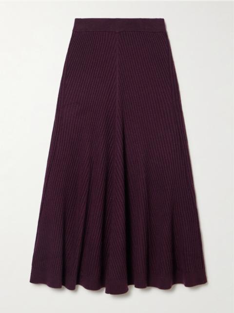 Victoria Beckham Ribbed Merino Wool Midi Skirt