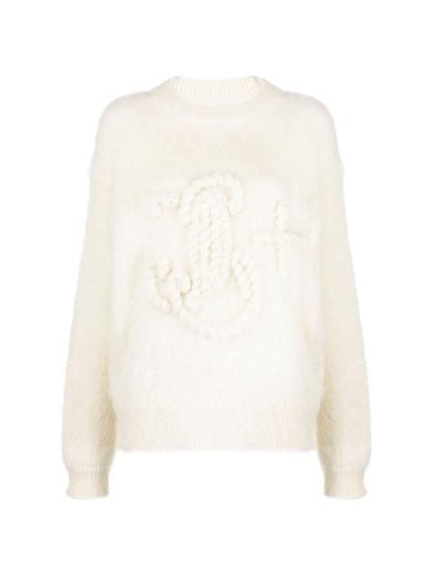 logo-embroidered chunky-knit jumper